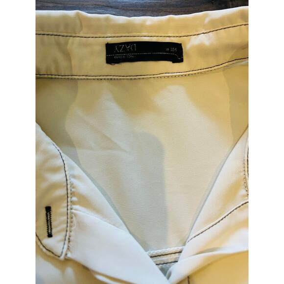 DAZY Western Button Down Shirt Cream Satin Black Trim Size Medium - Picture 4 of 5